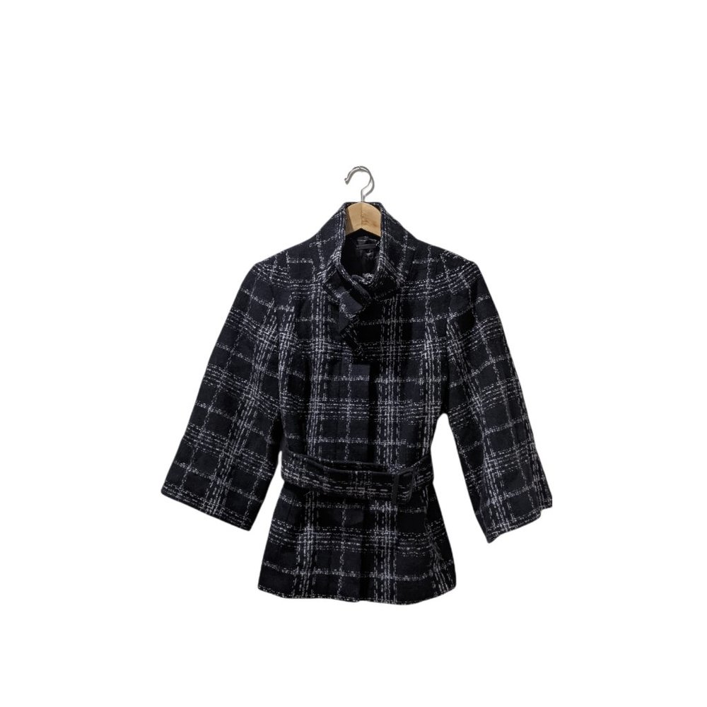 black  & white plaid crop coat